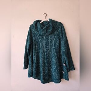 Roaman's Cowl Neck Cable Pullover Teal Sweater Plus Size 14/16